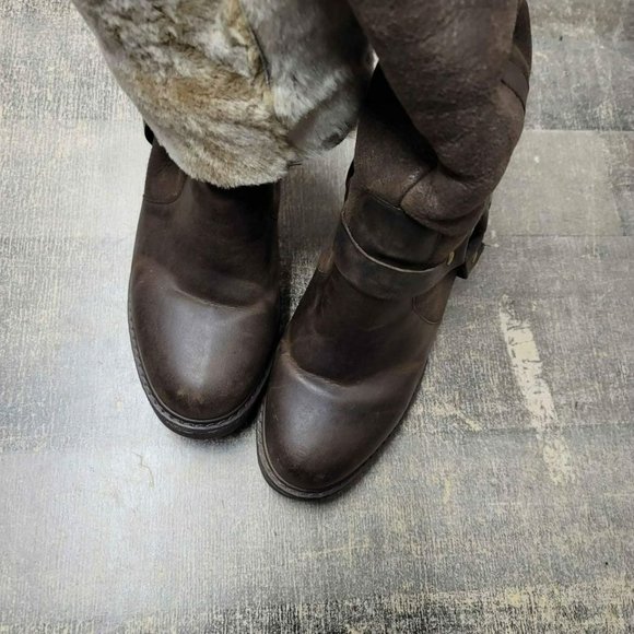 STETSON Fur Lined Leather Harness Tall Chunky High Heel Boots - Picture 10 of 10